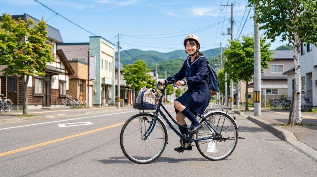 自転車に乗る高校生と青切符制度のイメージ