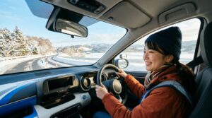 北海道伊達市で冬に自動車学校の教習車を運転する生徒