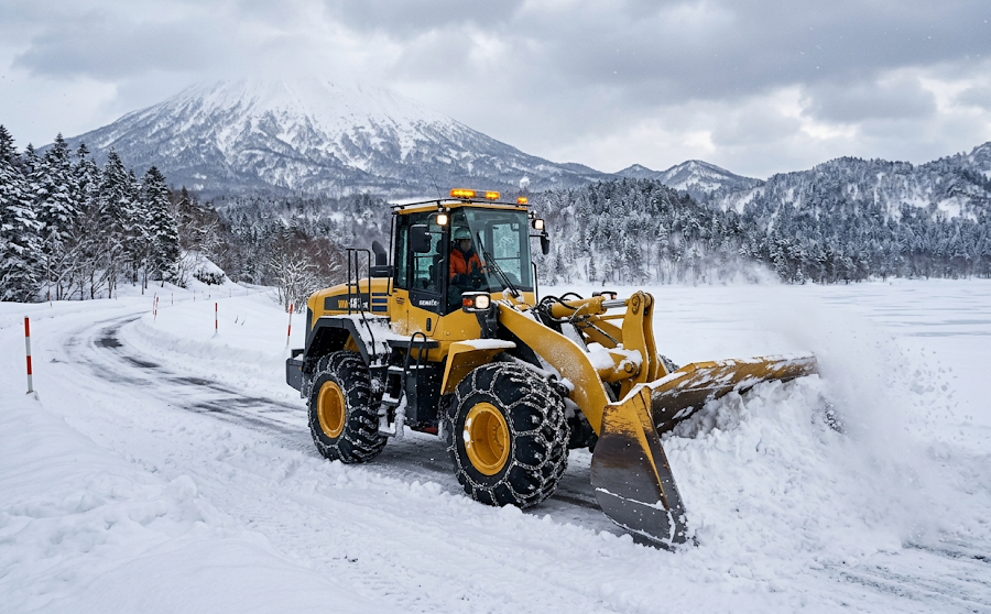 除雪する大型特殊自動車