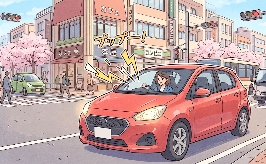 クラクションを鳴らす車