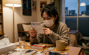 薬の用法用量を確認する人