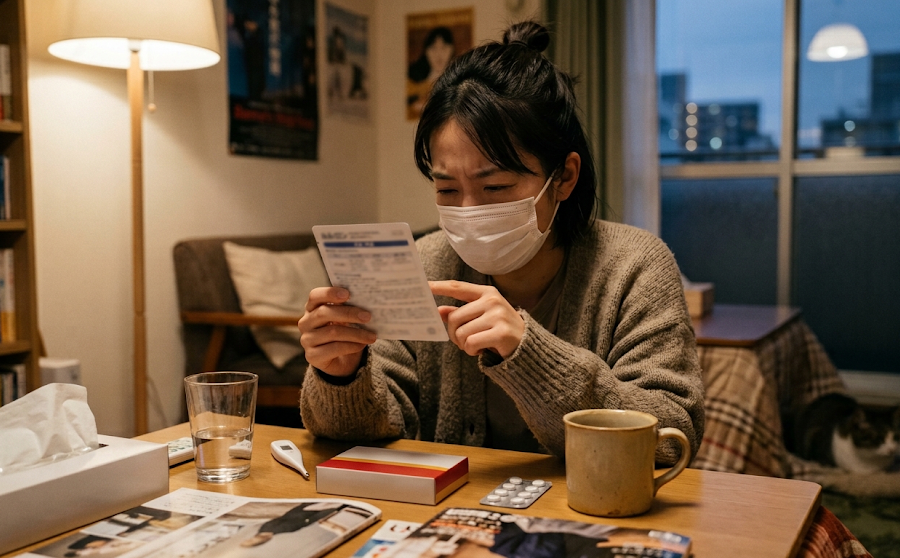 薬の用法用量を確認する人