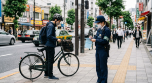 青切符を切られる男性
