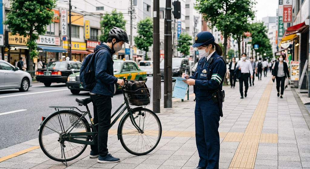 青切符を切られる男性